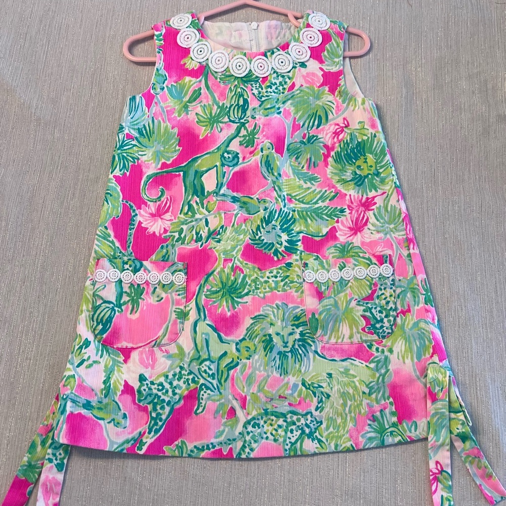 Lilly Pulitzer Girls Pink & Green Tropical Animal Print Dress